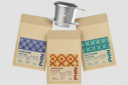 Vietnamesisches Kaffee Starter Set – PHIN Filter mit drei Kaffeesorten